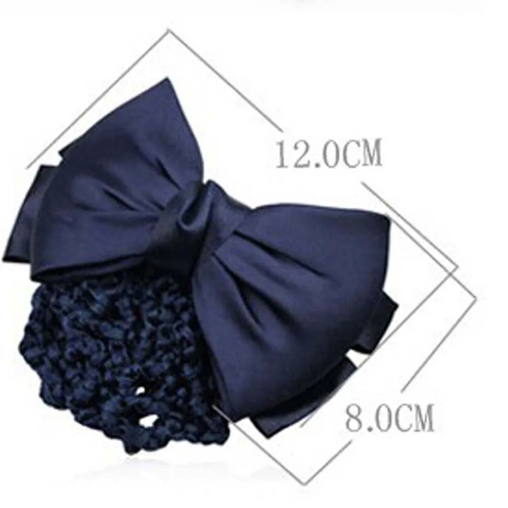 Satin Bow Hair Net Barrette Flight Attendant Ribbon Hair Clip Hair Bun Cover Net Headwear Fashion Elegant Women Hair Accessories