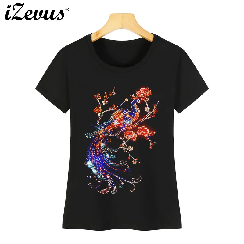 2025 new hot ladies summer beautiful phoenix drill figure T-shirt casual cotton bottoming T-shirt S-4XL