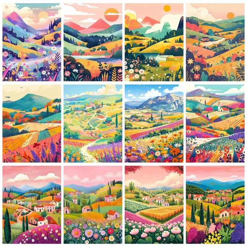 

CHENISTORY Coloring By Number Landscape Kits Paint By Number Flowers DIY Frame Modern Drawing On Canvas HandPainted Art Gift