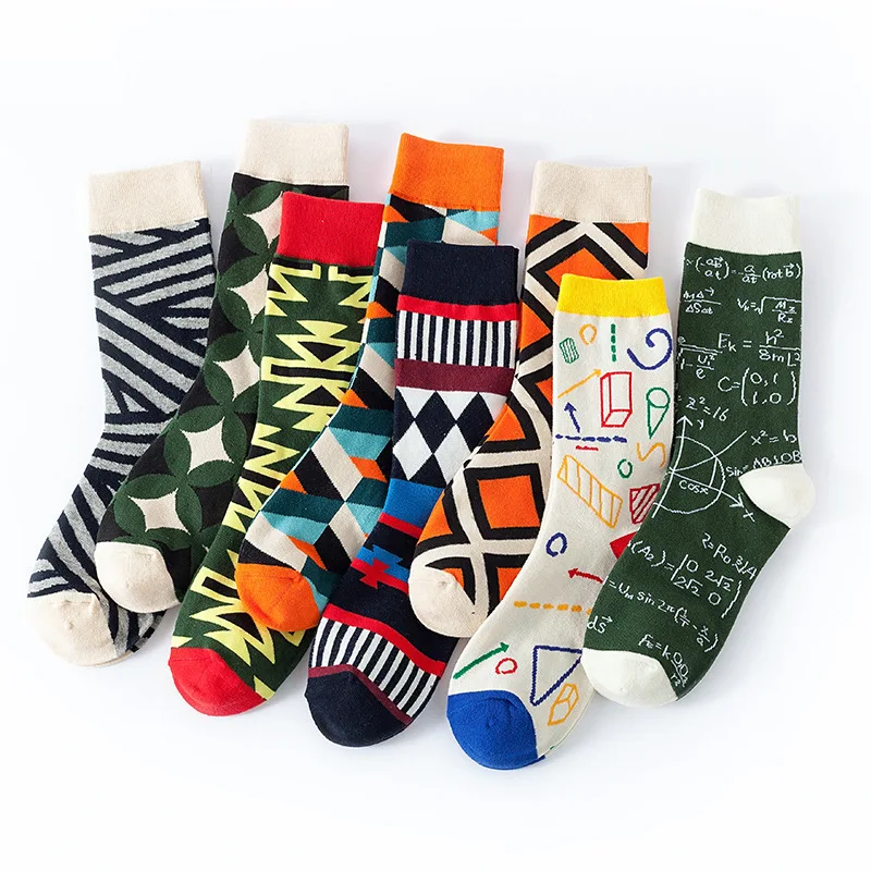 Unisex Socks Number Math Equation Printed Geometric-pattern Fashion Trendy Street Mid Tube Socks Suit In All Seasons 5pair