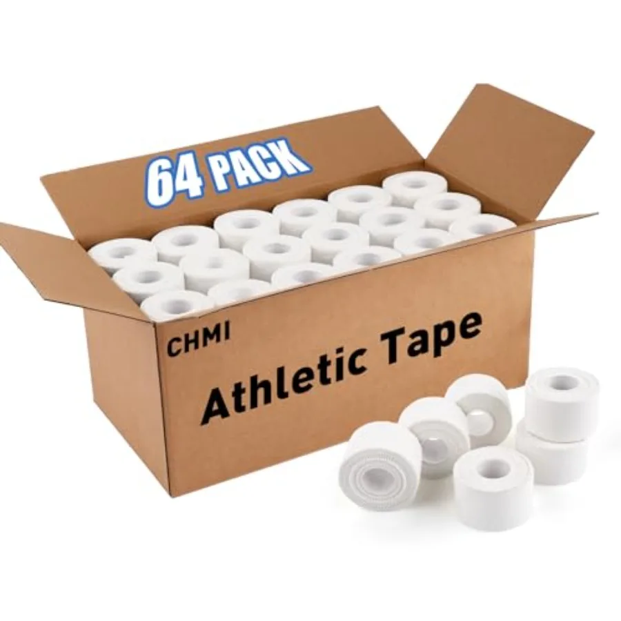 

Athletic Tape, White Sports Tape 64 Pack , 640 Yards Rolls Very Strong Easy Tear NO Sticky Residue Best Tape for Gymnastics Cli