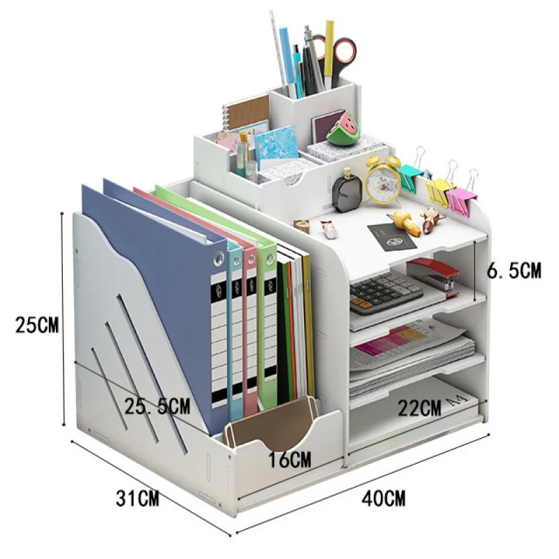Estante de almacenamiento de archivos de escritorio, práctica caja de almacenamiento de carpetas multicapa, sujetalibros, suministros de oficina