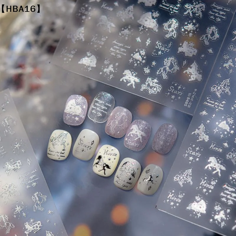 ómHBA16 ParqueGlitter Pony nagelstickers DIY nagelstickers Jaar van het paard Nagelapplicaties Art Sticker Nageldecoratie Accessoires