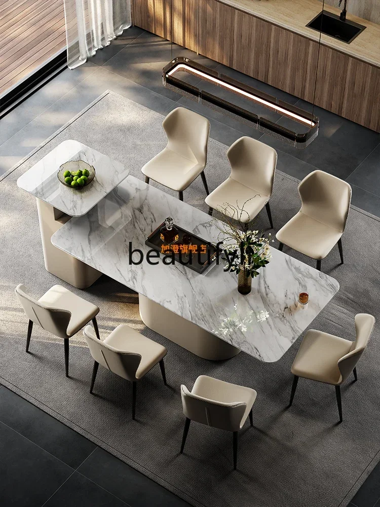 

Natural jazz white luxury stone modern light luxury household large flat large apartment island dining table