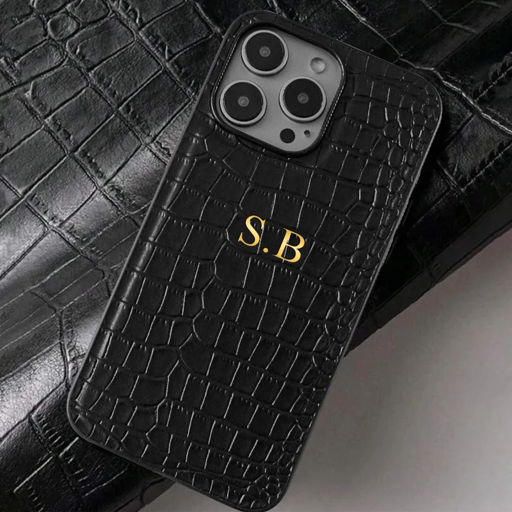 Personalized Customized Initials Name Case For iPhone 17 16 15 14 13 12 11 Pro Max 17 Air Luxury Soft Crocodile Leather Cover