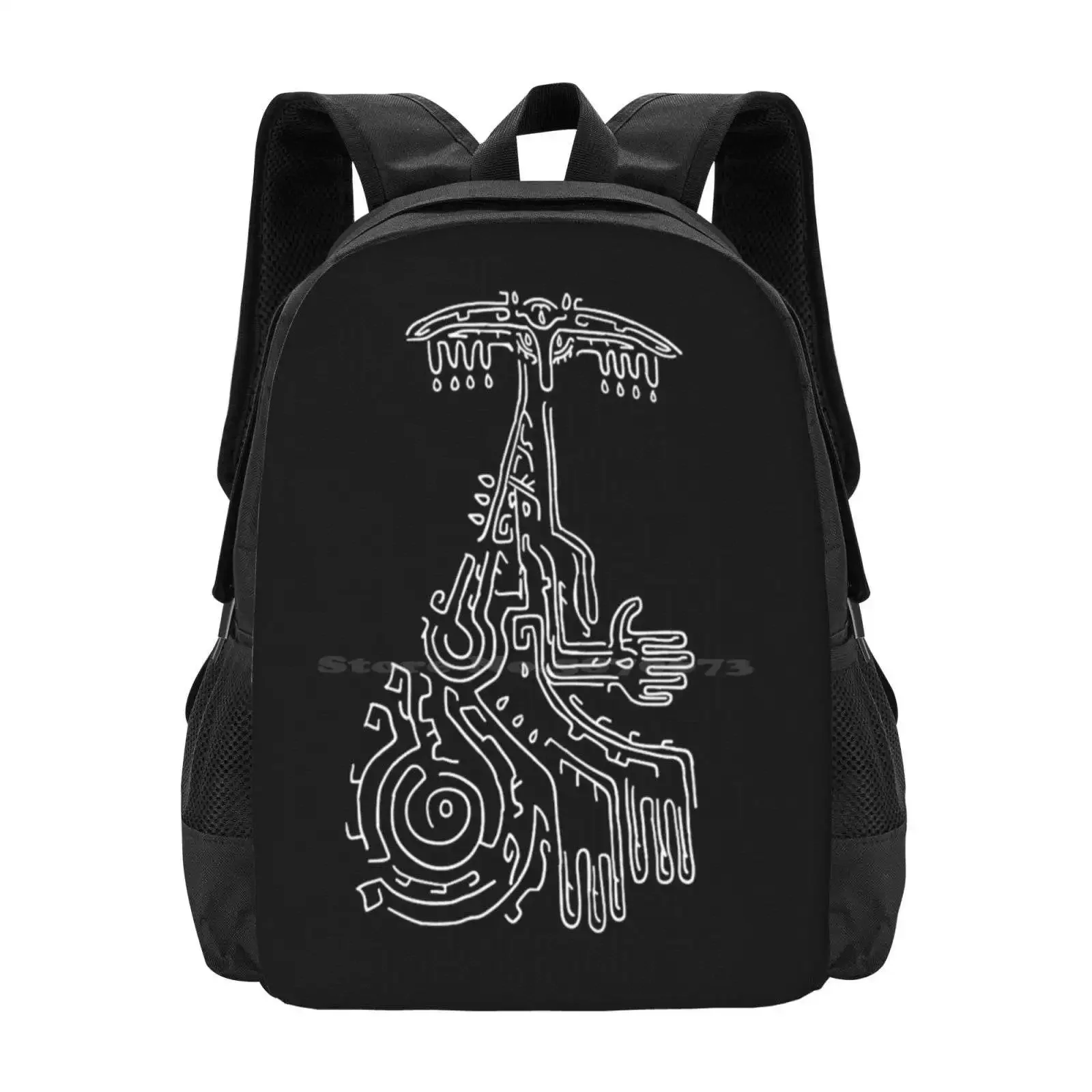 

Full White On Black Rauru Geoglyph (Totk) Hot Sale Schoolbag Backpack Fashion Bags Zonai Rauru Geoglyph Totk Pattern Ancient