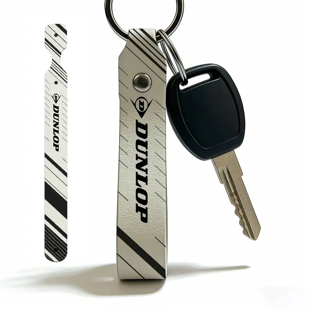 For Dunlop PU Leather Motorcycle Keychain Universal Motorbike Key Ring Holder For Riders Men Gift