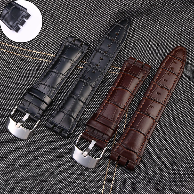 Cowhide watchband for Swatch YVS genuine leather watch strap concave and convex mouth watch accessories 21mm men\'s wristband