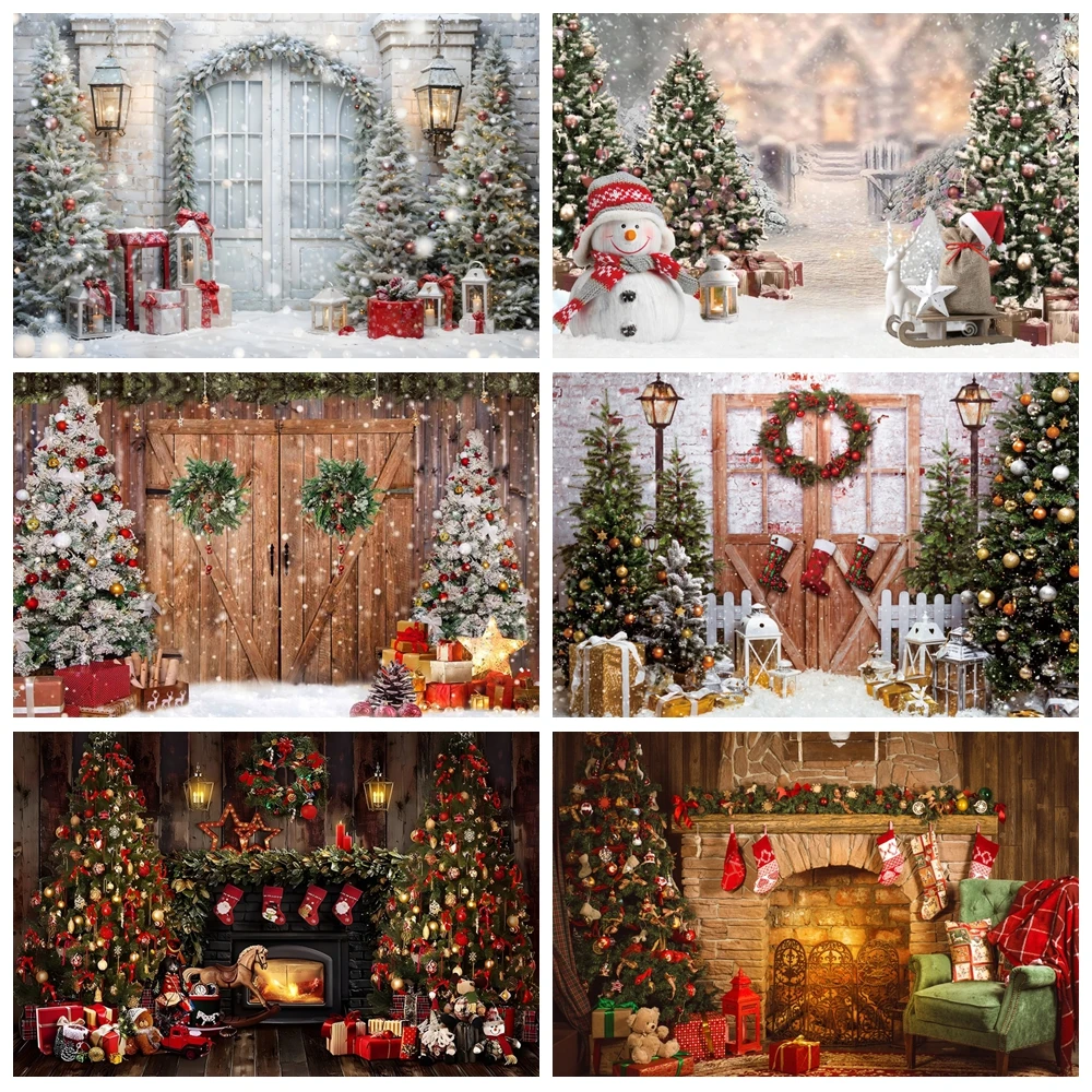 Christmas Photography Backdrop Winter Window Fireplace Xmas Tree Gifts Family Party Kids Portrait Background Decor Photo Studio