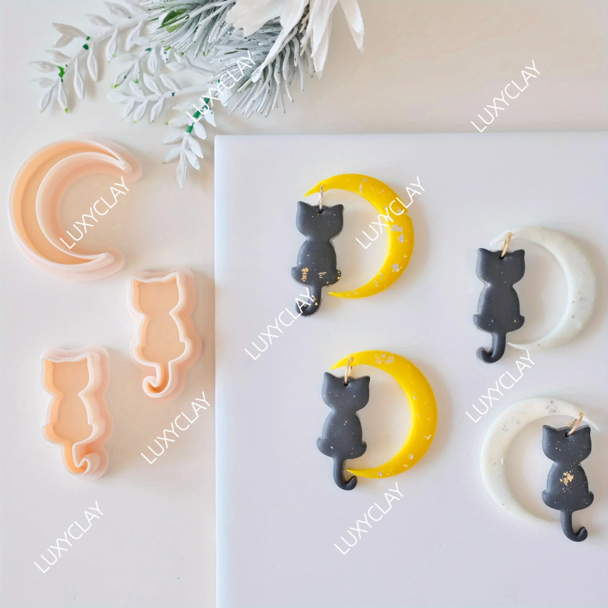 Jewelry Making In Clay - 3pcs Crescent Moon & Cat Shape