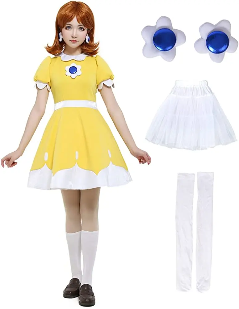 Coskidz tênis feminino n64 princesa daisy cosplay traje vestido