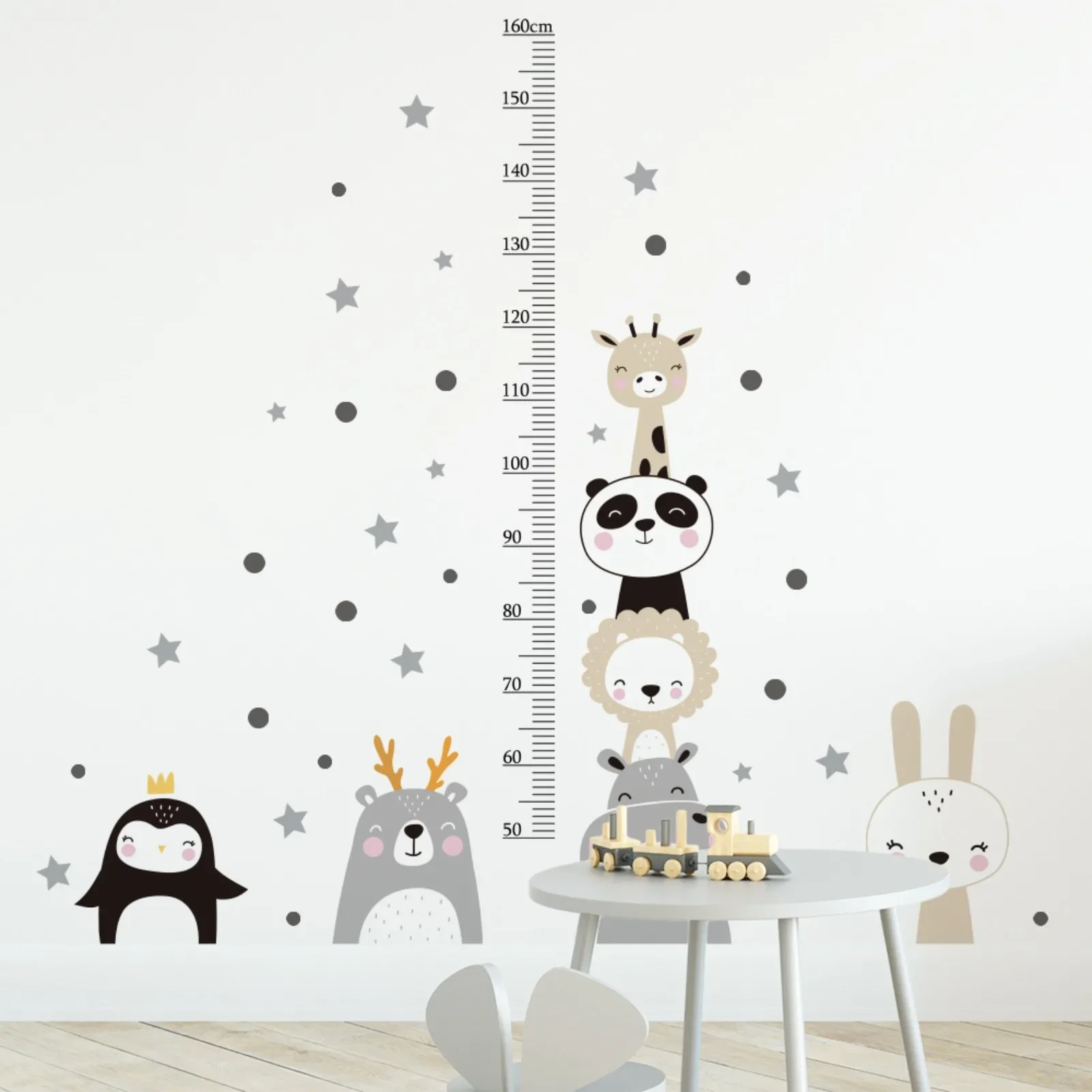 Removable Animal Growth Chart Sticker Height Ruler Decal for Nursery Kids Room Wall Decor Baby Measurement Tracke