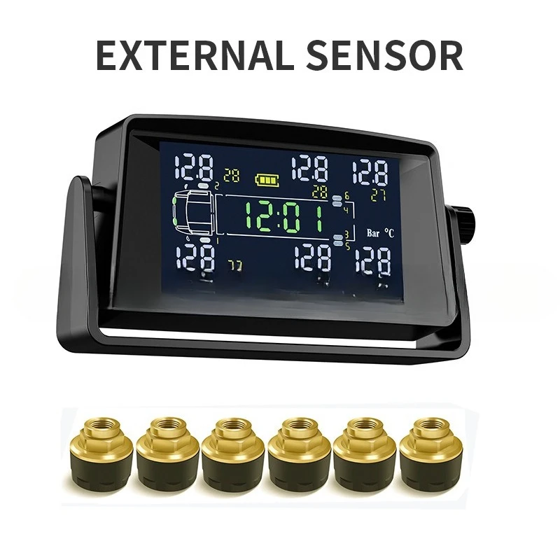 6-Wheel  Light  Heavy Truck RV Wireless  Pressure Solar Tire Temperature Simultaneous Display TPMS