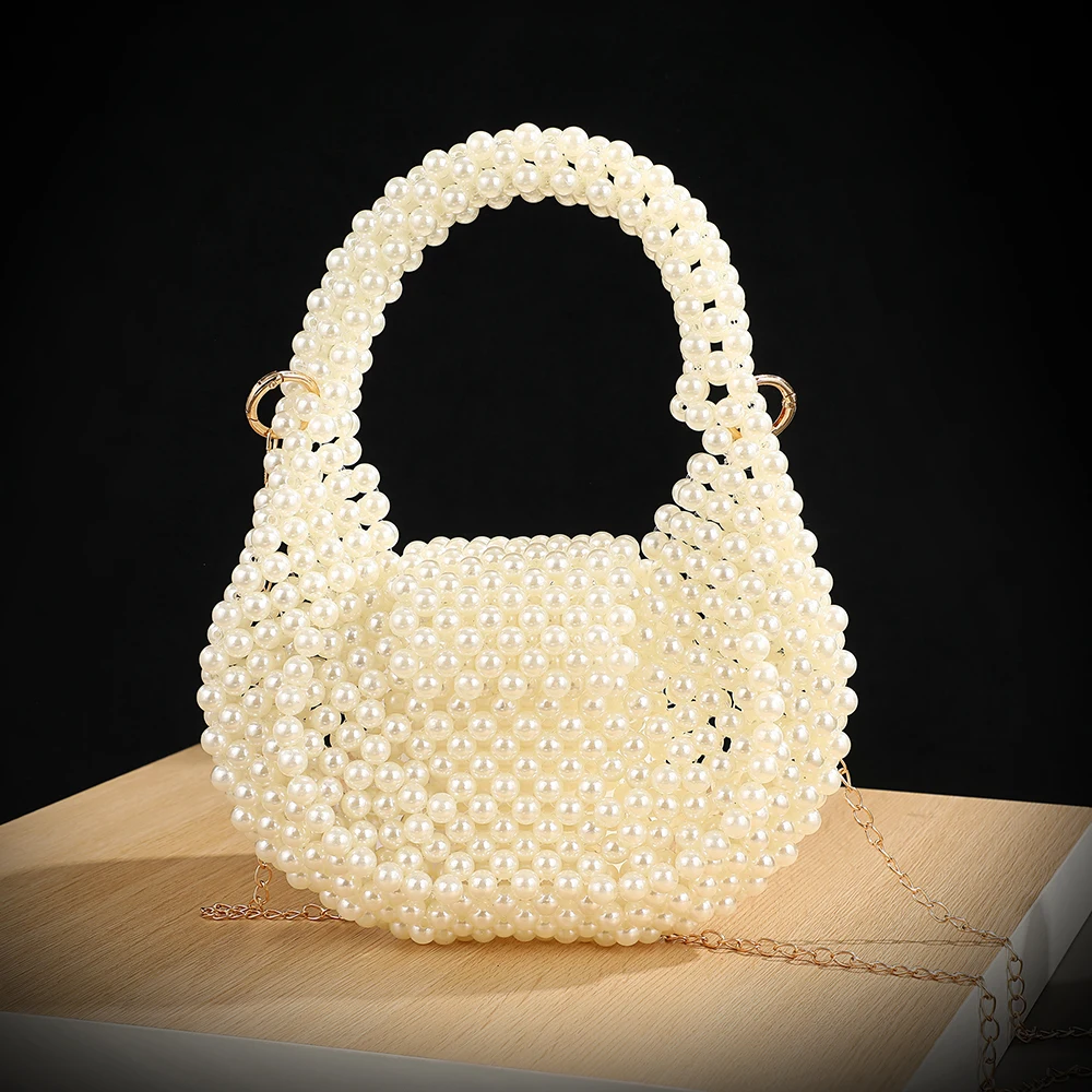 

French vintage pearl evening bag - handcrafted beaded multi-purpose elegant lady's banquet party dress handbag