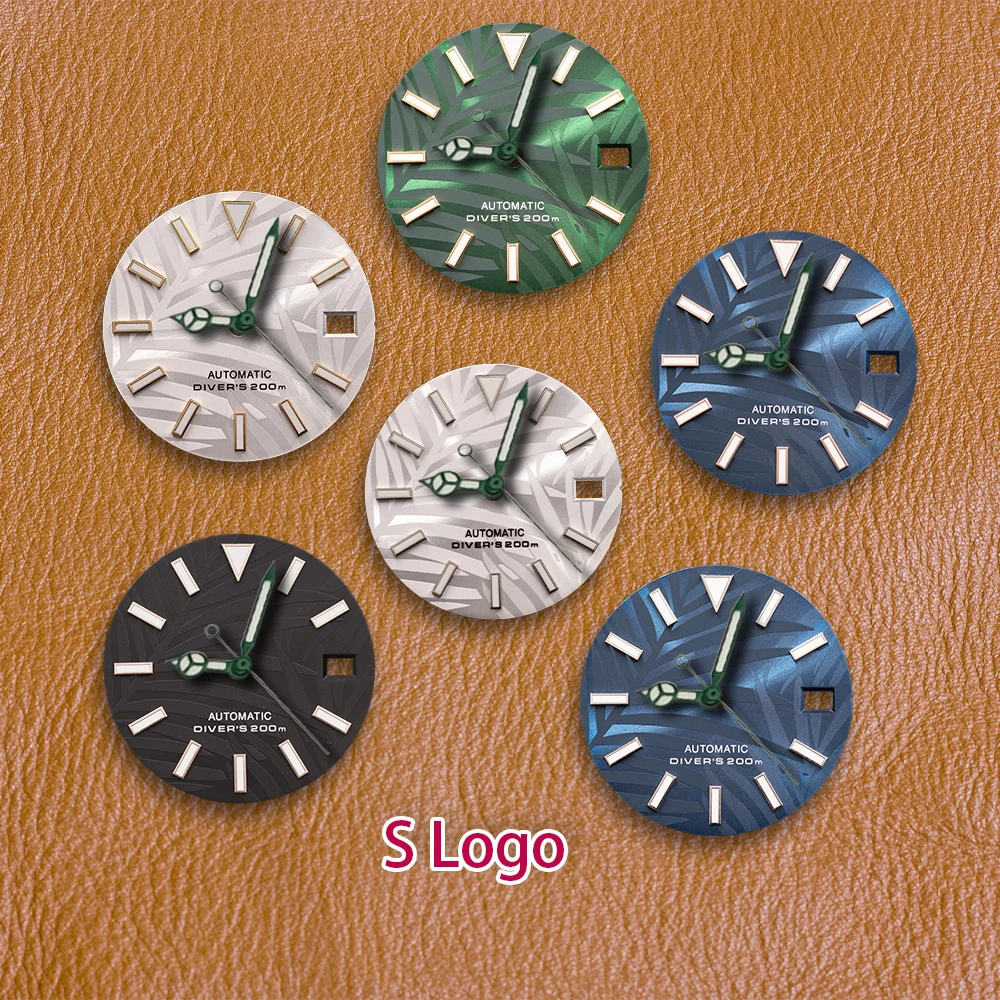

S Logo 28.5mm New SKX007 Bamboo Leaf Dial 3/3.8 O'clock Fit NH35/NH36 Movement Green Luminous Watch Modification Accessories