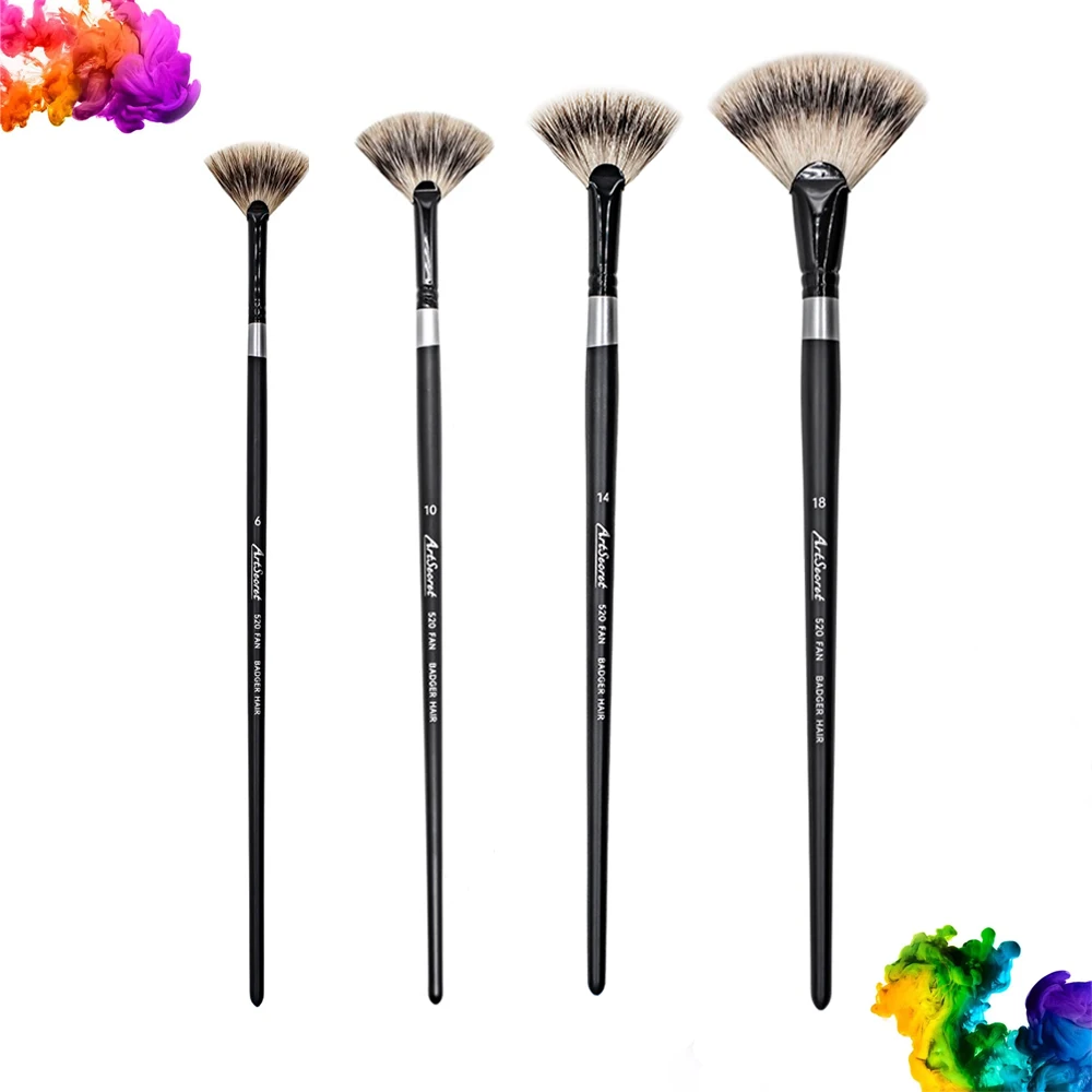 ArtSecret-pincel de pintura artística con forma de abanico de pelo de tejón, 520FAN, mango largo de madera, acuarela, pintura al óleo acrílica, pincel Gouache