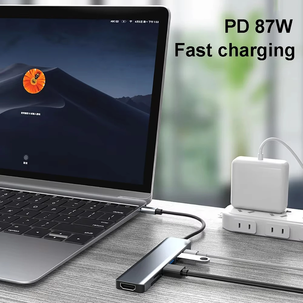 7-in-1 USB C Docking Station 4K HDMI-compatible Adapter USB 3.0 HUB TYPE C to HDMI PD 87W USB C Splitter for Laptop Macbook Pro