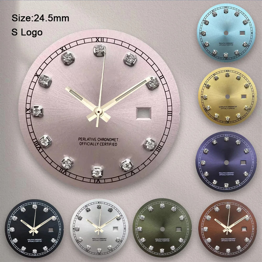 

New 24.5mm S Logo Diamond Dial Suitable For NH05 Japan Movement Sunray High Quality Watch Accessories Repair Tool