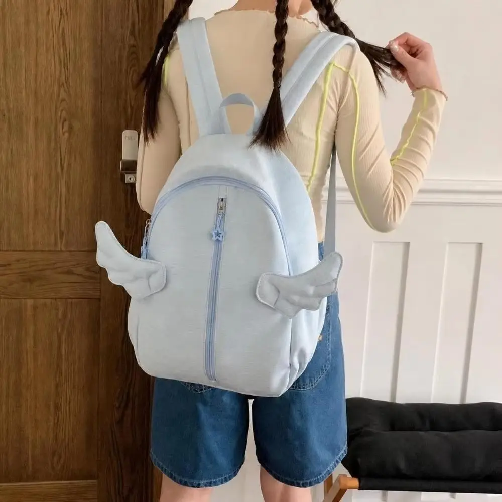 Y2k Sweet Angel Wing Backpack Minimalist Multiple Pockets Nylon Rucksack Large Capacity Durable Student School Bag Daily
