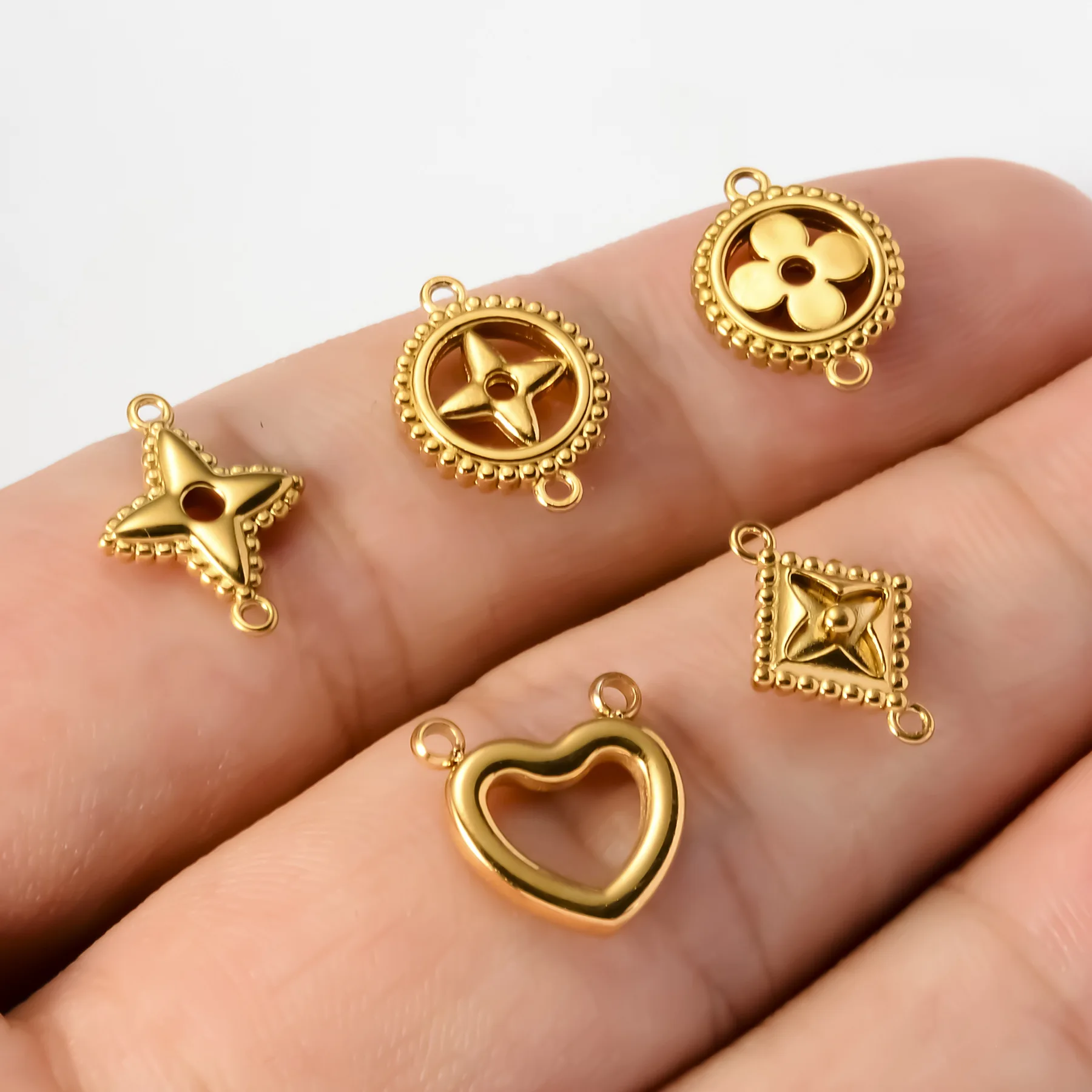 4 Stück/Set Edelstahl Mini-Herz-Blumen-Stern-Verbinder mit zwei Löchern für DIY-Halsketten- und Armband-Schmuckherstellung – Detail 2