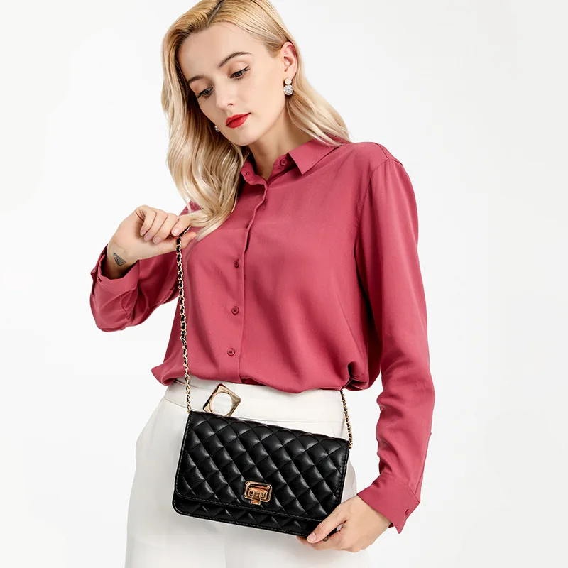 Classic Diamond Leather Lock Ladies New PU Black and White Saddle Bag Fashionable Girls Single Shoulder Bag Zipper Bag