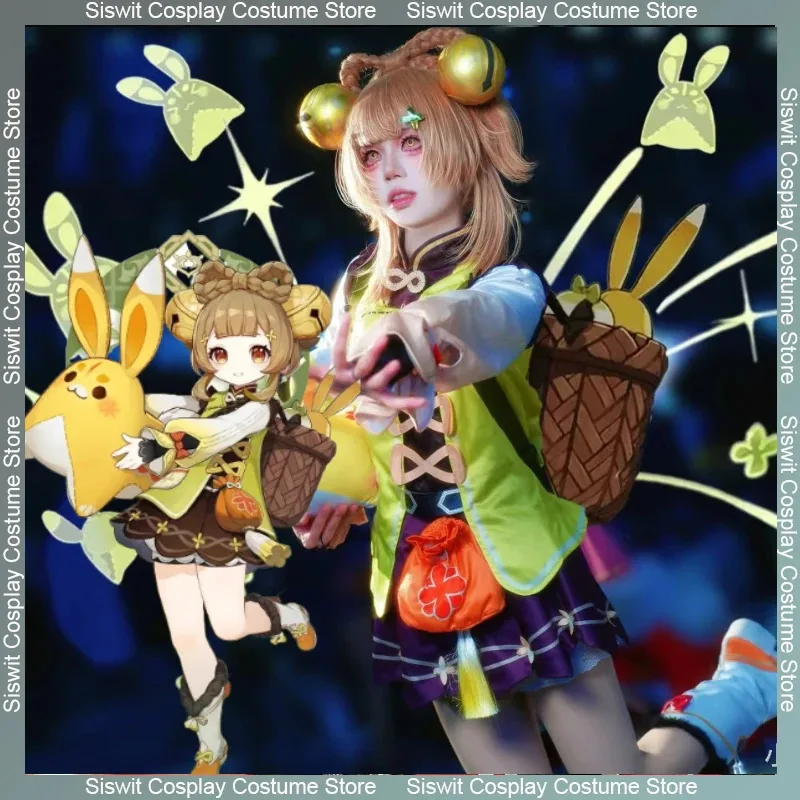 

Game Genshin Impact YaoYao Cosplay Costume Adult Kids Anime Outfit Wig Set Basket Backpack Role Play Halloween Party Costume