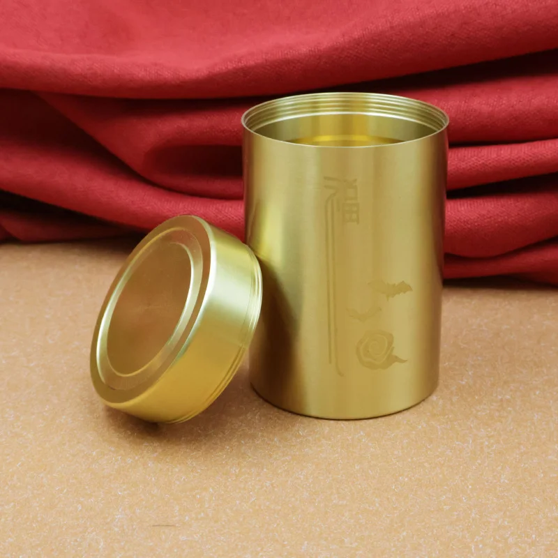 

Brass Fu Character Travel Large Metal Small Portable Sealed Tea Canister Home Gift