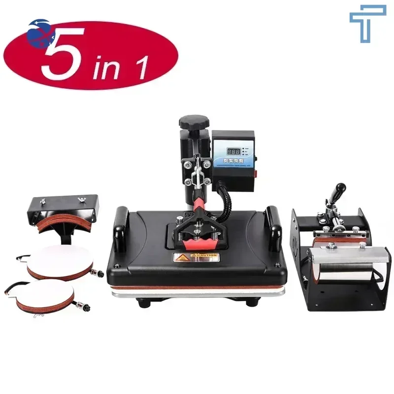 5 in 1 T-shirT Heat Press Machine Sublimation Heat Press Machine for Mug Hat Plate Case Puzzle Key Chain Printing