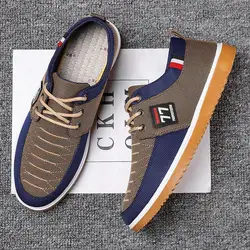 Zapatos de lona para hombre, zapatillas informales de malla transpirable, zapatos vulcanizados de moda clásica, zapatillas planas con cordones, novedad de 2024