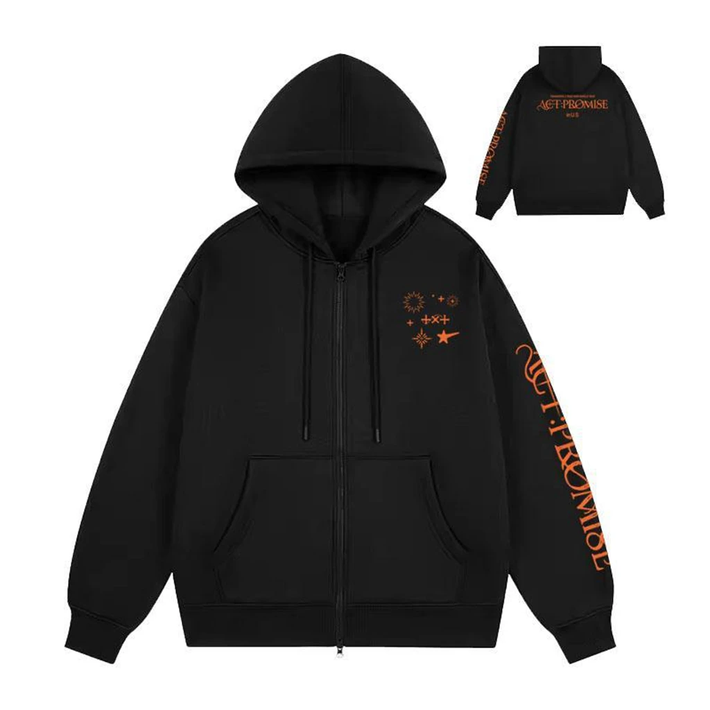 Kpop 2024 ACT PROMISE PRINTE TOUR Same Hoodies Grey Y2k Hooded Shirt Top Women Clothing Loose Pullover Cardigan Sweatshirts