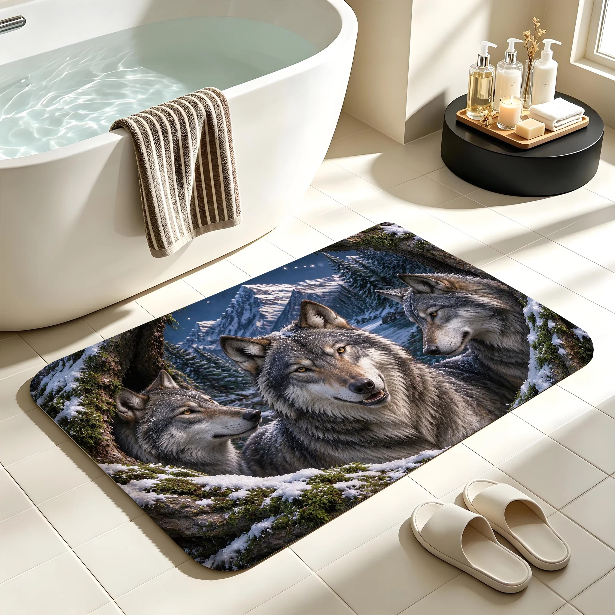 wolf Pack Bath Mat Water Absorbent Quick Dry Anti-Slip Shower Rug Floor Carpet for Bathroom Home Decor