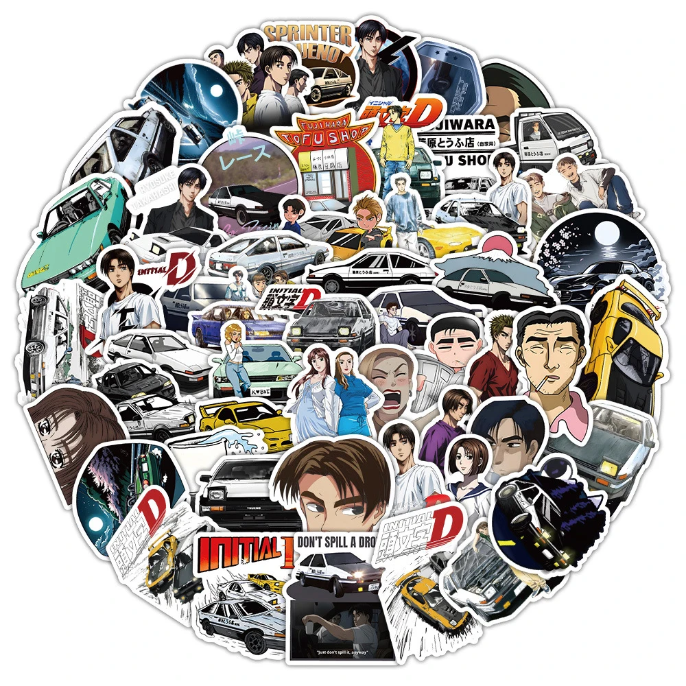 

10/30/60pcs Classic Japanese Initial D Stickers Cool Cartoon Car Decals Motorcycle Phone Guitar Helmet Manga Sticker Decoration