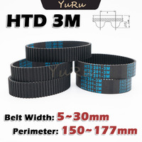 HTD 3M Timing Belt Rubber Closed Loop Width 5~30mm Perimeter 150 153 156 159 162 165 168 171 174 177mm 3M Transmission CNC Drive