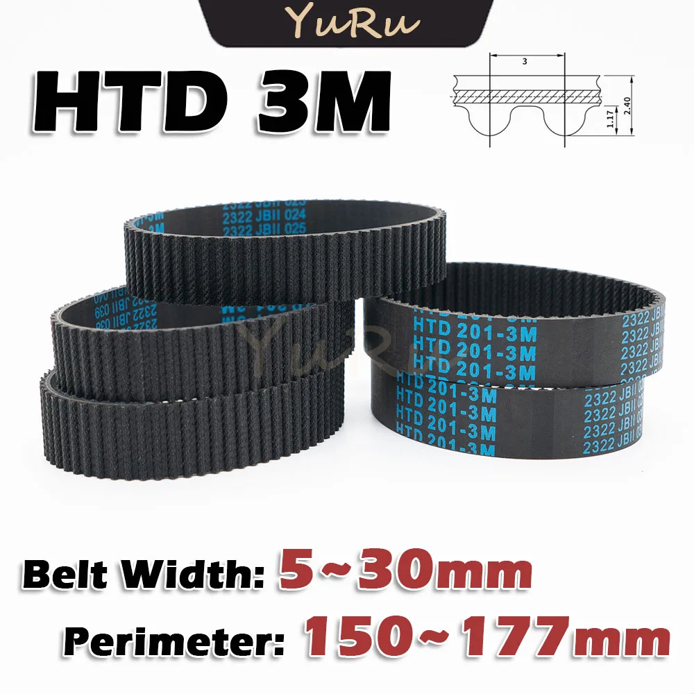 HTD 3M Timing Belt Rubber Closed Loop Width 5~30mm Perimeter 150 153 156 159 162 165 168 171 174 177mm 3M Transmission CNC Drive