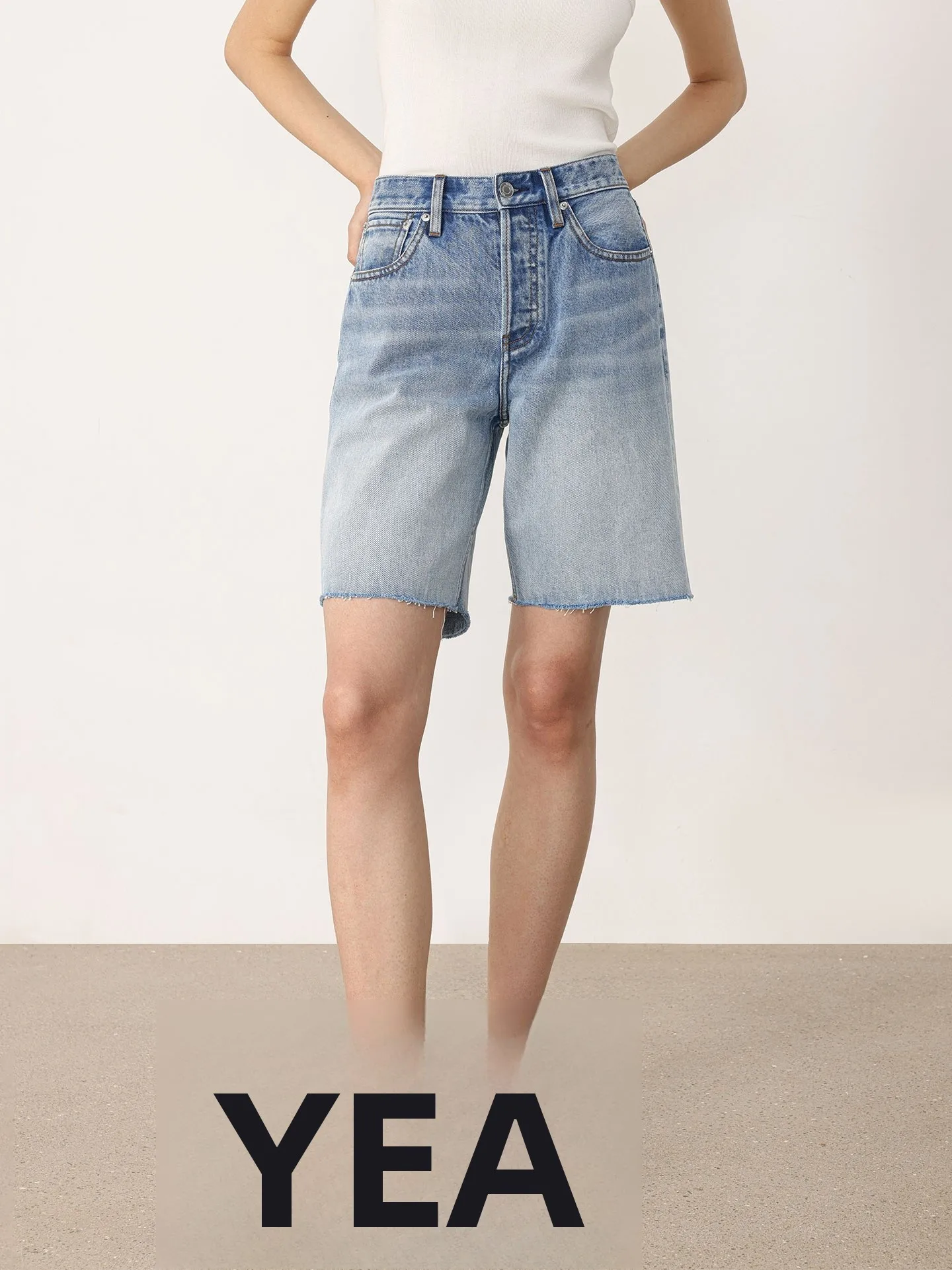 

High Waist A-Line Five-Point Denim orts Women's ature Straight Leg Spring New THESOONG Cotton Casual Loose Fit