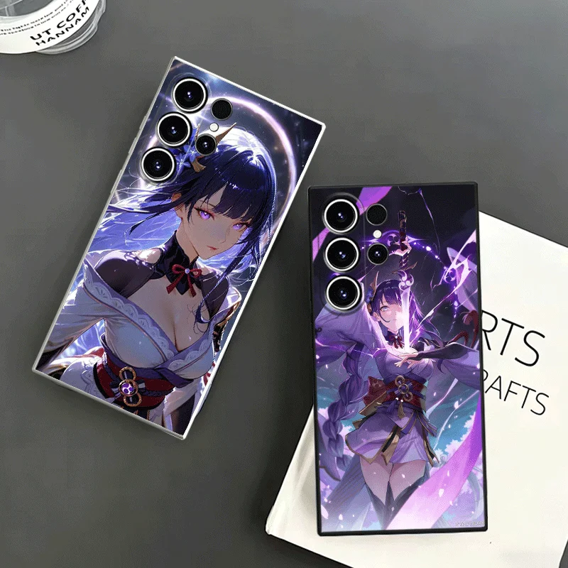 Genshin Impact Raiden Shogun Soft Phone Case For Samsung S24 S25 S26 Ultra S23 S22 Plus S21 S20 FE Edge + Black White Couple Cov
