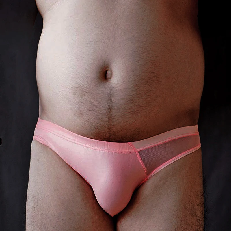 

Men's Pink Patent Leather Mesh Splicing Triangle Pants Breathable Underwear Herren Sexys Slip Briefs Hombre Male Lingerie Bikini