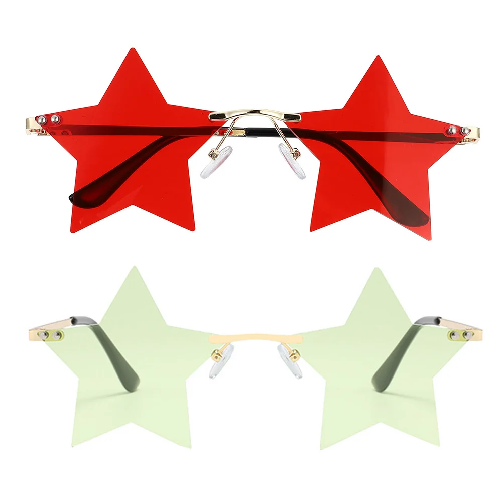 

2pcs Star Shaped Sunglasses Pentagram Eyewears Rimless PC Creative Funny Decorative Glasses for Party Men Women