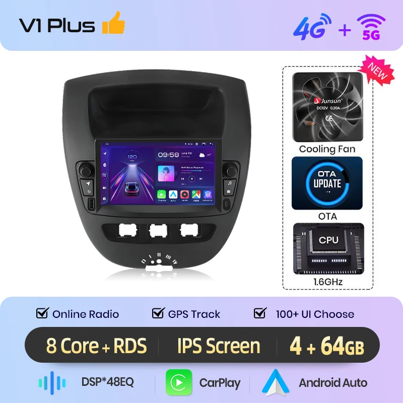Junsun 7 "Draadloze CarPlay Android Auto Radio voor Peugeot 107 Toyota Aygo Citroen C1 2005-2014 GPS Stereo multimedia 4G