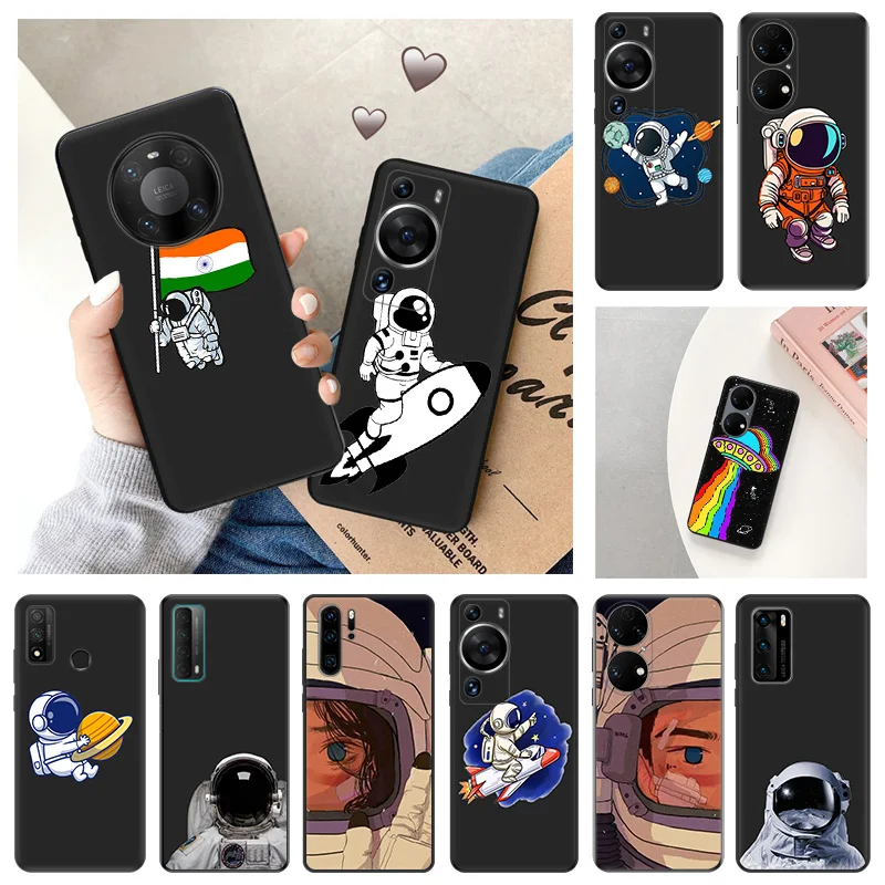 Ultra Thin Soft Case For Huawei P40 P30Lite P20 P Smart Moto G200 G30 G31 One Fusion Cartoon Astronaut Womanaut Black Back Cover