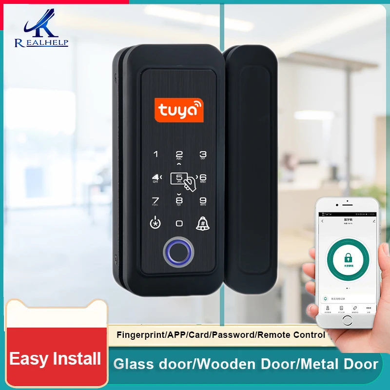 Tuya App Control Smart Fingerprint Door Lock For 8-12mm Office Glass Door Compatible with Gooogle Home Password and IC Card