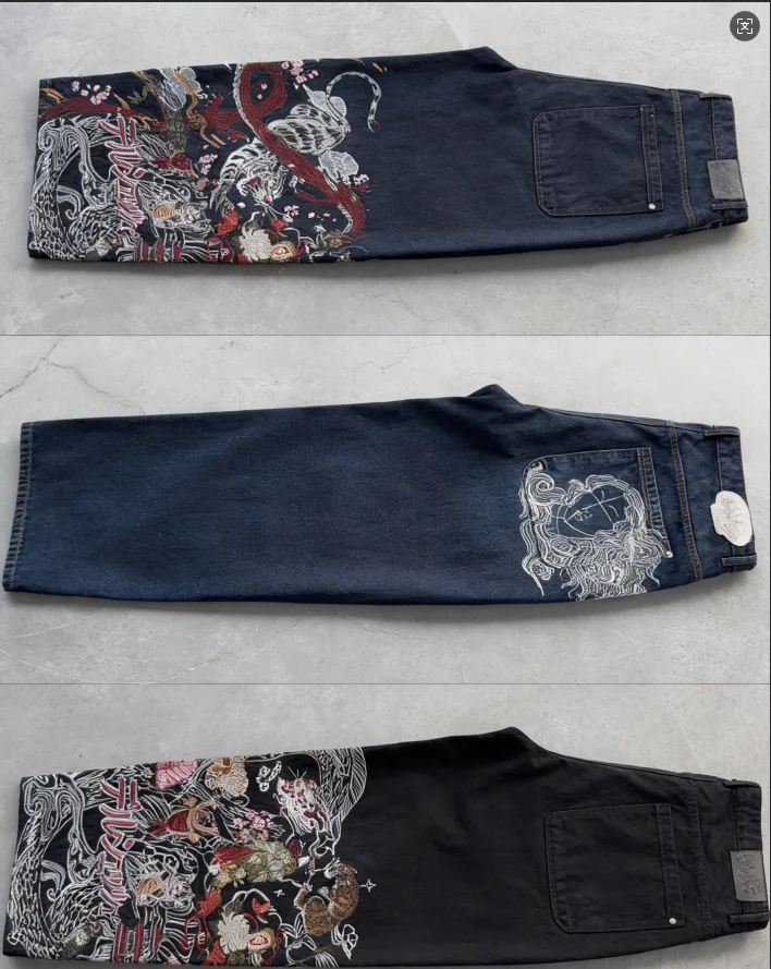 

Джинсы Harajuku Y2K New Dragon, джинсы высокого качества 2000-х годов, готическая винтажная уличная одежда в стиле хип-хоп, широкие брюки из джинсовой ткани