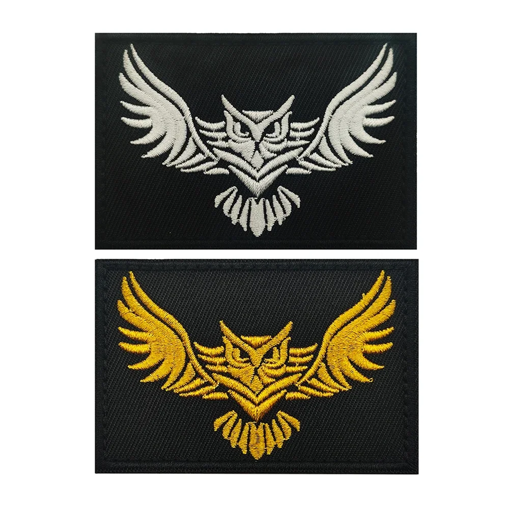 New Style Gold thread Embroidery Flapping Owl Animal Tactical Patch Fabric Applique Sew-on Shoulder Fabric Flying Owl Patch