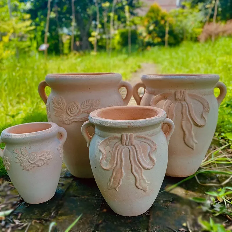 New creative flowerretro European pottery pot handmade pottery pot garden red pottery flower garden jewelry outdoor