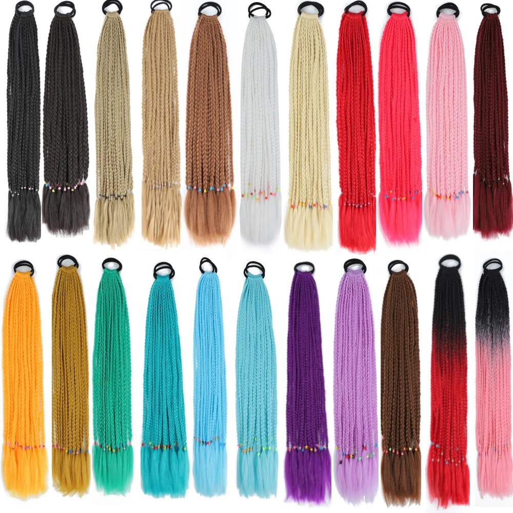 AZQUEEN 24Inch Synthetic Braided Braids Rainbow Braid With Rubber Band Heat Resistant High Temperature Fiber Suitable for women