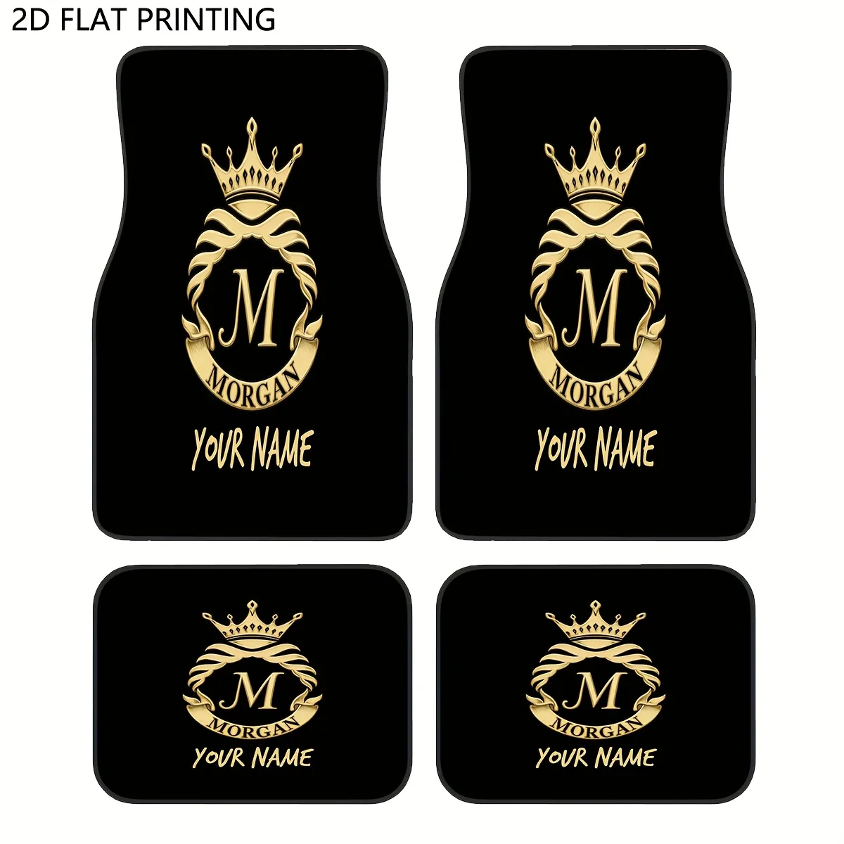 

Custom 4pcs Car Mats With Royal Crown Lettering - Personalized Name/Text, Durable Polyester Floor Mats For All Vehicles, Fit For