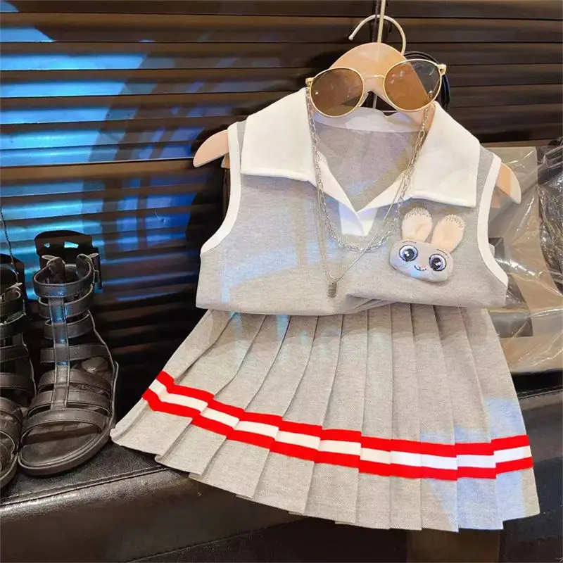 

Summer Children Toddle Baby Sweet Baby Girls 2PC Clothes Sets Cute Cartoon Tshirt Top + Pleated Skirt Suit Dress Kids Sportwear