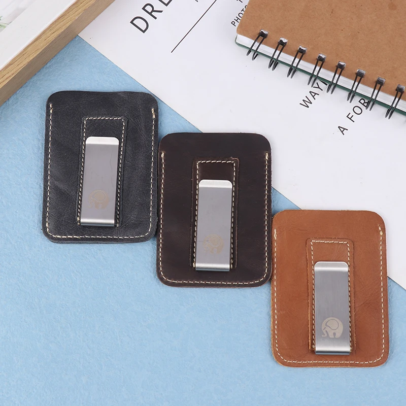 Thin Leather Money Clip Mini Wallet Men Credit Card Slot Slim Bills Metal Cash Clamp For Man Small Billfold Holder