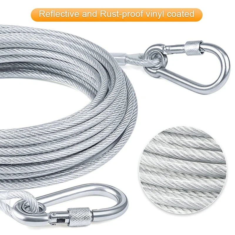 Double-headed Dog Tie Out Cable Leash ,raction Rope With Metal Buckle Steel Wire Anti-rust Training Collar,Outdoor Dogs Strap_voghion.com