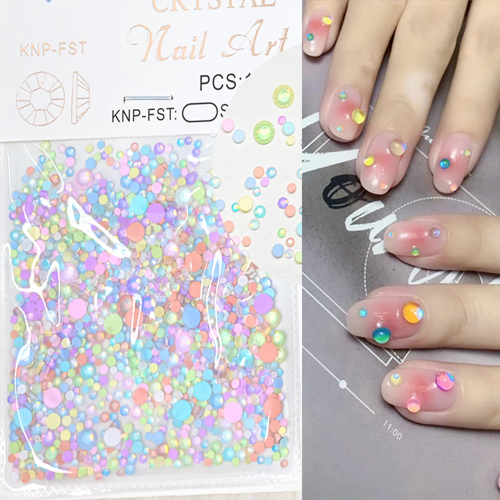 Cuentas de cristal coloridas para decoración de uñas, abalorios redondos de Caviar, Macaron, diamantes de imitación, reverso plano, 1440 piezas